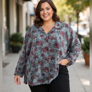 Carroll Reed Vintage Plus Size Floral Button-Up Blouse | Boho Chic| Size 40(2X)
